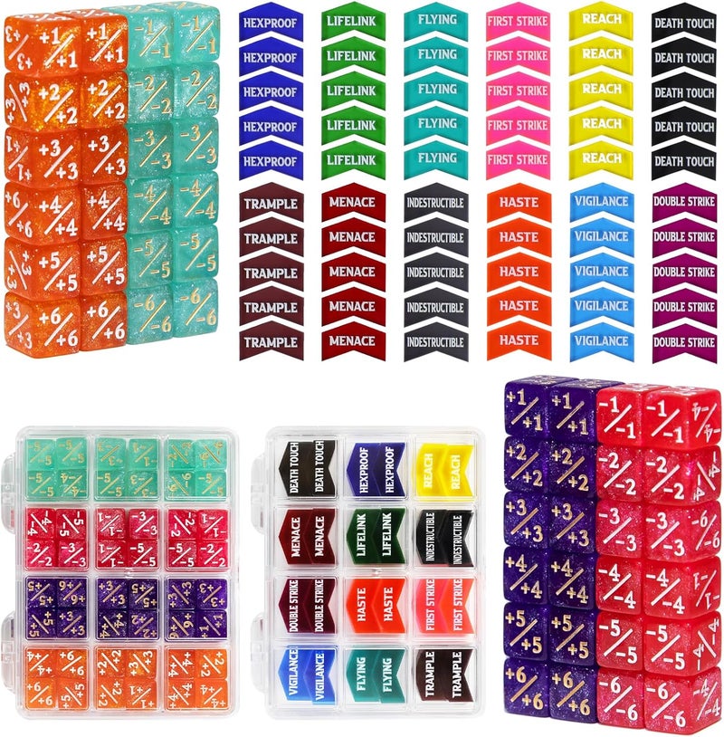FIGURESLAB Store 108PCS MTG Keyword Counters Tokens & 12mm MTG Life Counter Dice Set for Magic Card with Box, Compatible with Magic CCG Card Gaming Accessories - Image 1